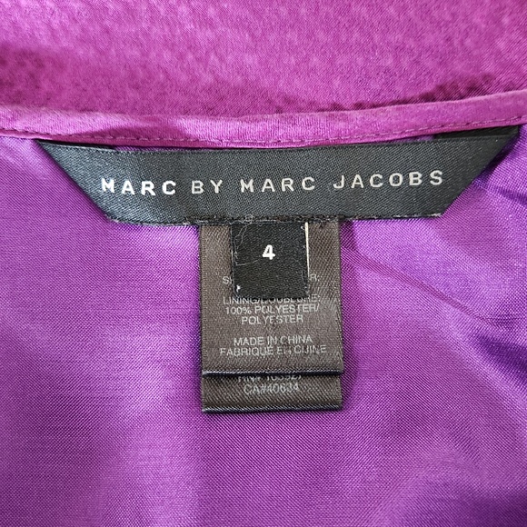 Marc by Marc Jacobs purple textured silk ruffled mini Dress Sz 4 pockets - Picture 7 of 8